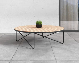 Sunpan RIMINI Modern Round Coffee Table with Teak Top & Aluminum Frame for Indoor/Outdoor Living Spaces 109511