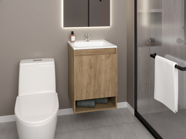 English Elm Bathroom Vanity Engineered Wood 24.8” H with Single Door, 2 Shelves, Modern Eco-Friendly Design Natural 29.53 L x 22.44 W x 3.94 H B097S00207
