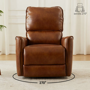English Elm Brown Air Leather Power Recliner Rocker Swivel Chair for Living Room or Media B2766P488714