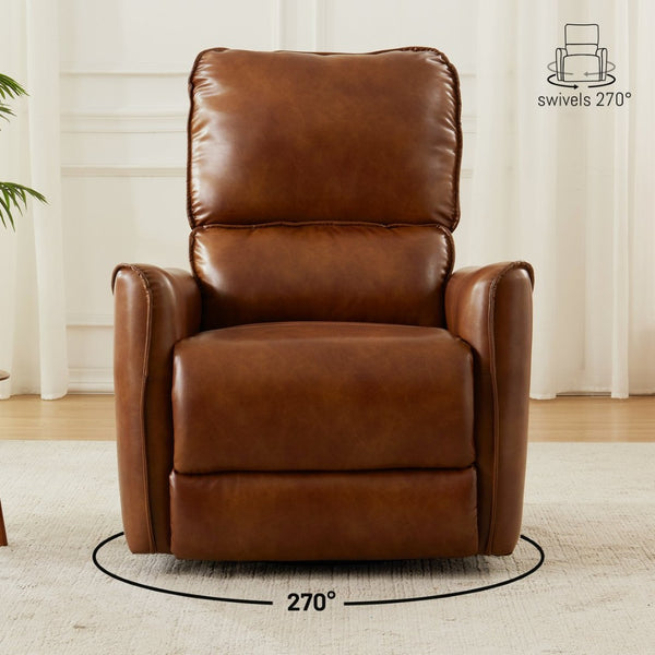 English Elm Brown Air Leather Power Recliner Rocker Swivel Chair for Living Room or Media B2766P488714