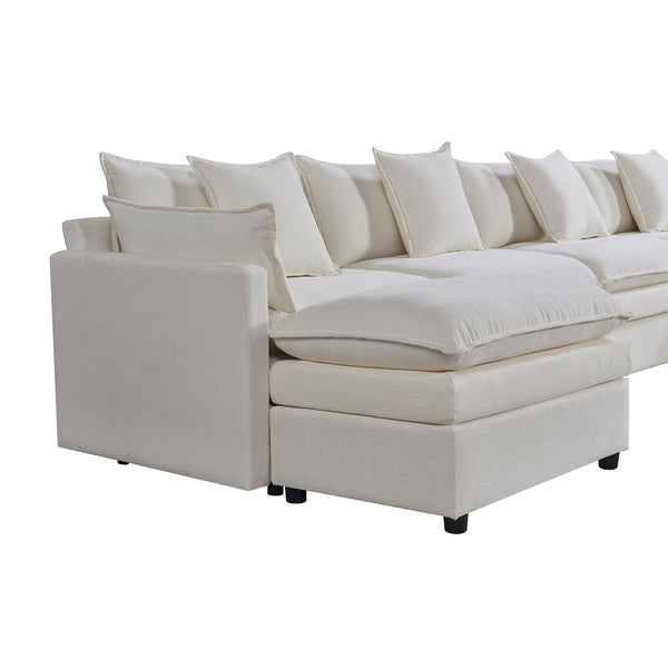 English Elm 142.52"Modern Chenille U-Shaped Sectional Sofa with Convertible Chaise, Solid Wood Frame, Plush Foam Seating and Ottomans for Spacious Living W1036S00058