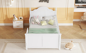 English Elm Twin Solid Wood Platform Bed with Guardrail for Kids, Low-Profile Sturdy Pine Frame, Safe Sleep Solution White 45.75 L x 26 W x 6.5 H W2593P339596