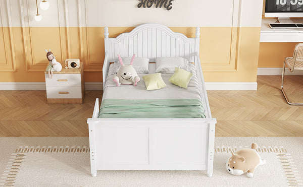 English Elm Twin Solid Wood Platform Bed with Guardrail for Kids, Low-Profile Sturdy Pine Frame, Safe Sleep Solution White 45.75 L x 26 W x 6.5 H W2593P339596
