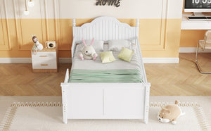 English Elm Twin Low Profile Kids Platform Bed Solid Pine Frame with Guardrails and Storage White W2593P411269