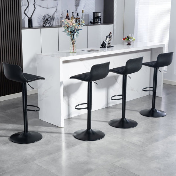 English Elm Bar Stools Set of 2 Adjustable Swivel Pu Leather Kitchen Island Seating with Back Black W676P358682