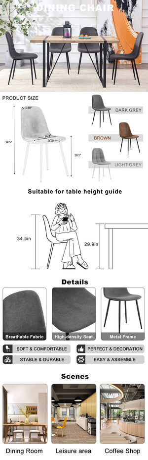 English Elm Comfortable Linen-Cotton Dining Chairs Set of 6 in Dark Gray — Breathable Ergonomic Seats, Metal Legs, Easy Clean W1151P283077