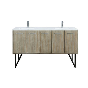 English Elm Rustic Acacia Double Bath Vanity: 60" W X 20" D, Durable Cultured Marble Top & Chrome Faucet Set B2731P259699-GIGA