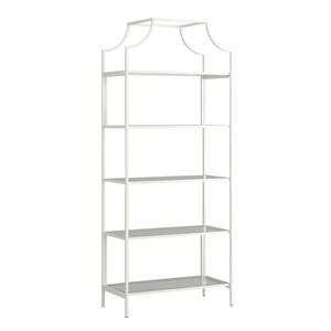 English Elm Bookcase, Elegant White Design With 5 Tempered Glass Shelves For Stylish Storage And Display B356P367938