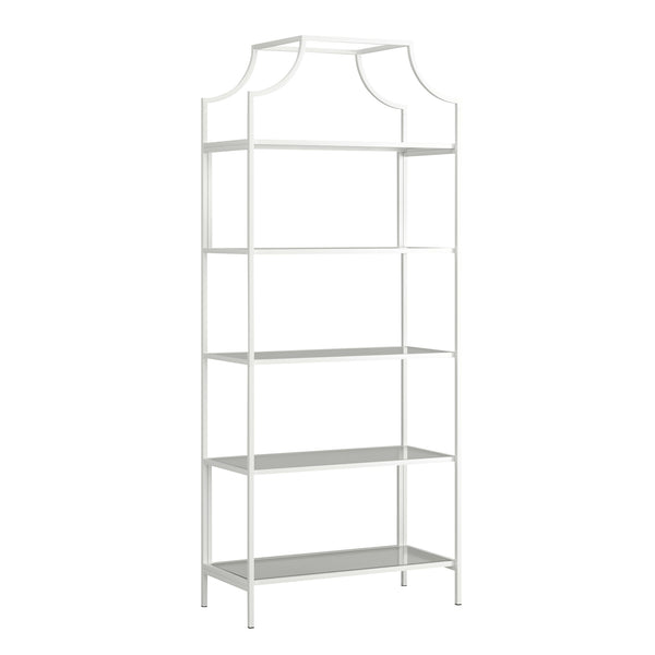 English Elm Bookcase, Elegant White Design With 5 Tempered Glass Shelves For Stylish Storage And Display B356P367938