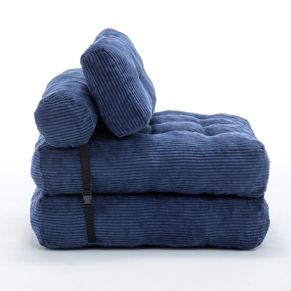 English Elm Folding Floor Sofa Bed Convertible Sleeper Chair with Shredded Foam Corded Fabric Dark Blue W2200P442795