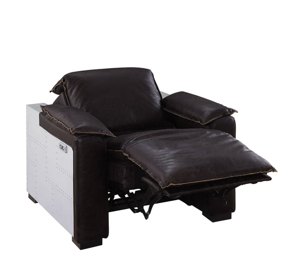 English Elm Misezon Dark Brown Top Grain Leather Power Recliner with Aluminum Frame, Pillow Arms & Full Foam Comfort B2726P280178
