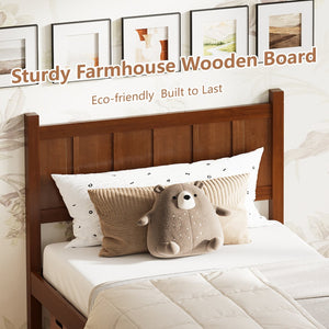 English Elm Twin Platform Bed Vertical Slat Headboard Farmhouse Shaker Wood Grain Finish Bedroom Dark Walnut N733P422478P