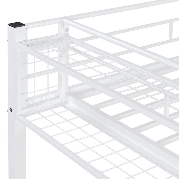 English Elm Twin Metal Loft Bed with Upper Grid Storage Shelf and 4-Layer Ladder Shelves for Space Saving White SF100081AAK