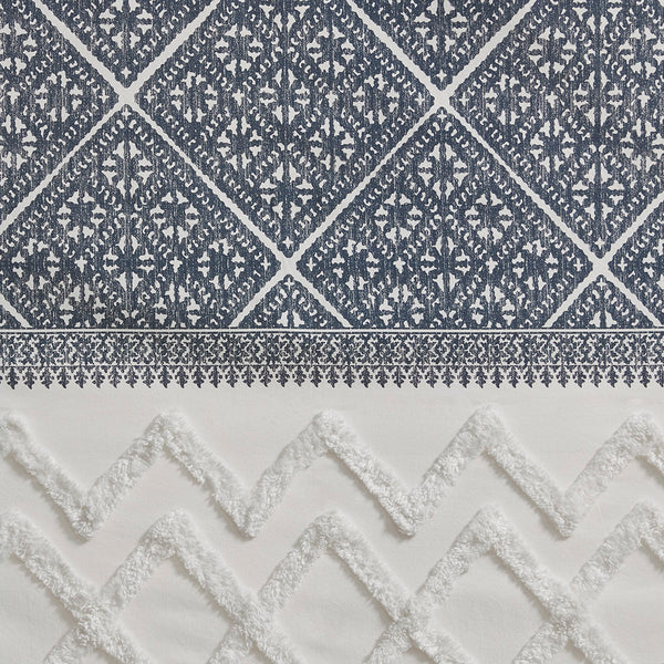 JLA Home INK+IVY - Cotton Boho Printed Curtain Panel with Tufted Chenille Detail, Lined, OEKO-TEX, Light-Filtering Privacy II40-1182