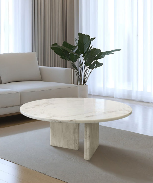English Elm White Genuine Marble Coffee Table Set – Elegant Round Design For Stylish Living Room & Lounge Decor W1696P262765-GIGA