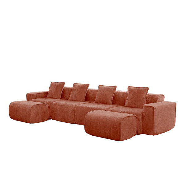 English Elm Streamlined Modular U-shape Sectional Velvet Sofa with Cloud Comfort and Movable Ottomans Red W3041S00363