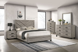 English Elm Mari Contemporary Queen Bed Frame in Gray Wood Finish with 10" Clearance, 220lb Capacity, Slat Support Light Gray 48.3 L x 34.3 W x 19.3 H B2726S00448