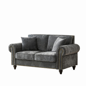 English Elm 63" Modern 2-Seater Sofa with Chenille Velvet, Rolled Arms, Nailhead Trim, Solid Wood Frame Durable Gray W3373S00019