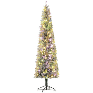 English Elm Homcom 9 Ft Pre-Lit Pencil Christmas Tree With 310 Led Lights, Flocked Design For Cozy Holiday Vibes W2225P249682