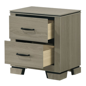 English Elm Modern Weathered Gray Nightstand with 2 Dovetail Drawers, Poplar & Metal Build, Smooth Glides, 22x16x24 in Durable Bedside Cabinet B2741P404887