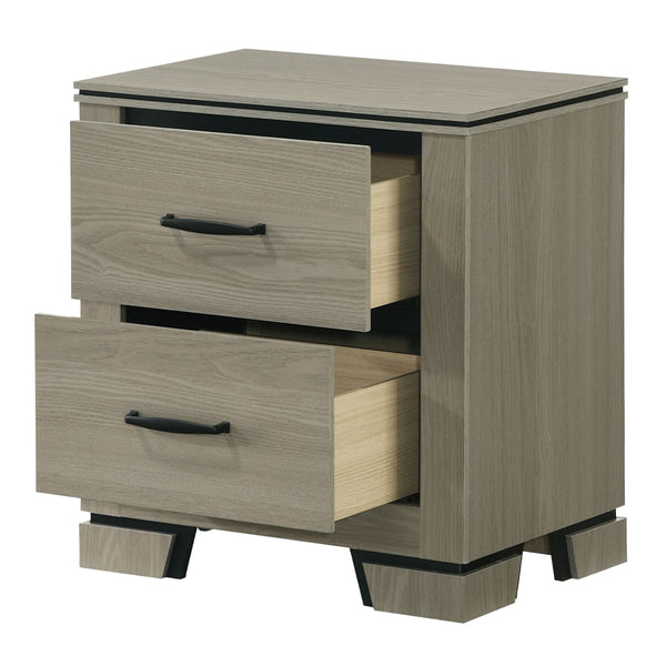 English Elm Modern Weathered Gray Nightstand with 2 Dovetail Drawers, Poplar & Metal Build, Smooth Glides, 22x16x24 in Durable Bedside Cabinet B2741P404887