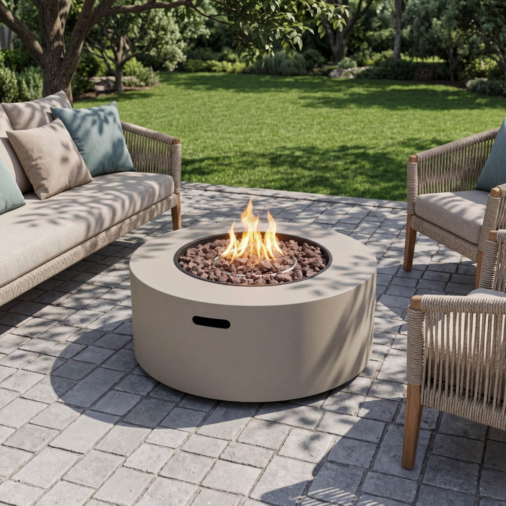 English Elm 32" Round Propane Fire Pit 40000 Btu Powder Coated Iron Outdoor Patio Heating N772P426164L