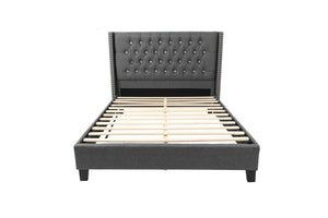 English Elm Contemporary Diamond Tufted Full Platform Bed Nailhead Trim Blue Gray Upholstered Frame B011S02054