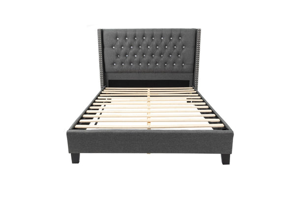 English Elm Contemporary Queen Platform Bed Tufted Polyfiber Headboard with Nailhead Trim Bedroom B011S02055