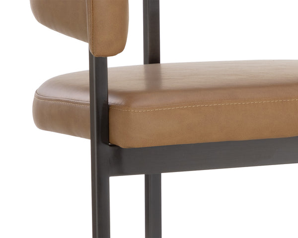 Sunpan Marris Barstool: Modern Elegance Meets Timeless Design in Luxurious Faux Leather and Steel Finish Gunmetal / Milliken Cognac