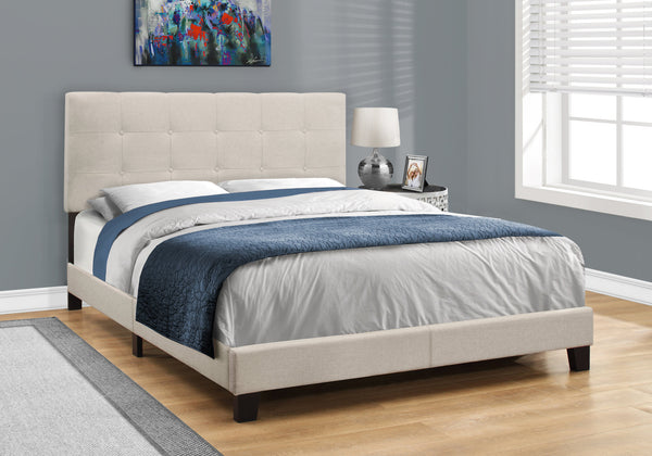 English Elm Bed, Upholstered Queen Low Profile Platform Bed with Tufted Padded Headboard and Wood Slats Beige 66 L x 26 W x 4 H B2710P219522
