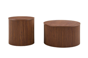 English Elm 2-piece Round Nesting Tables with Fluted Column Base Hidden Storage Oak Grain Finish Walnut W3875P396845