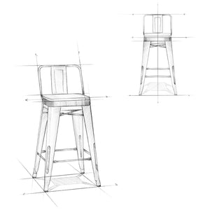 English Elm Keeley 24in Metal and Solid Elm Wood Counter Stools Set of 4 — Curved Backs, Footrests, Durable Finish White B2732P253613