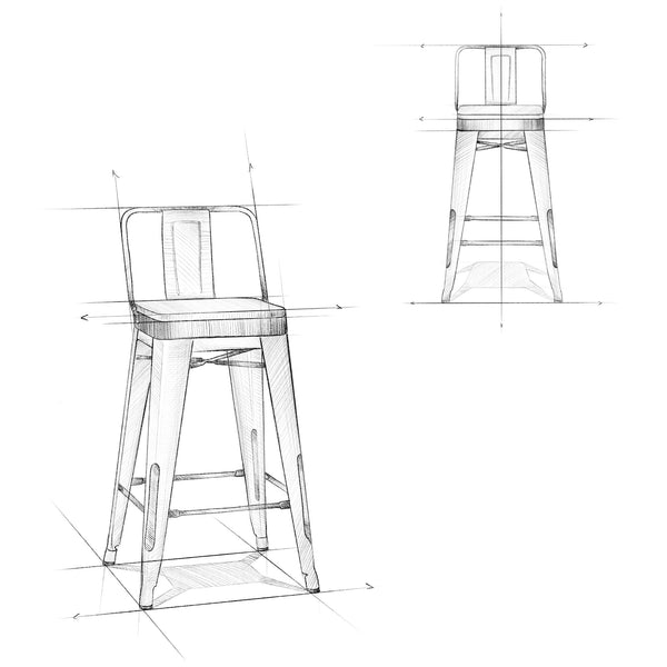 English Elm Keeley 24in Metal and Solid Elm Wood Counter Stools Set of 4 — Curved Backs, Footrests, Durable Finish White B2732P253613