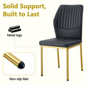 English Elm Table and Chair Set Marble Glass Top Six Seats Gold Legs Modern Dining Room W1151S04543