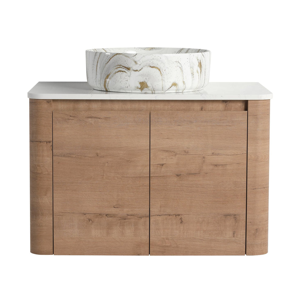 English Elm 30'' Wall-Mounted Bathroom Vanity With Ceramic Sink, Soft-Close Doors & Stylish Space-Saving Design W999S00389