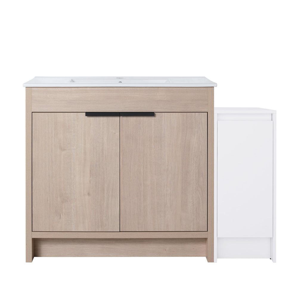 English Elm 48 Inch Freestanding Bathroom Vanity With Ceramic Sink, Soft-Close Doors & Ample Storage Solutions W999S00306