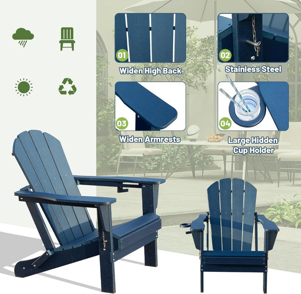 English Elm Adirondack Hdpe Folding Chair Set Outdoor Patio Fire Pit Seating with Cup Holder W1859P453273