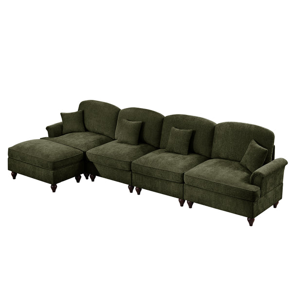 English Elm Classic Modular L-Shaped Sectional Couch In Soft Chenille - Elegant, Versatile Design With Ottoman W3041S00272