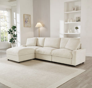 English Elm 103.54" L-shaped Modular Sectional with Ottoman Storage Polyester Cloud Sofa Beige W1669S00051