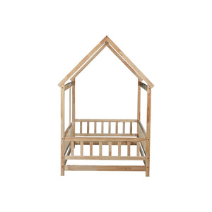 English Elm Twin House Frame Floor Bed Rubberwood with Roof Canopy and Safety Rails for Kids Natural W504P429345
