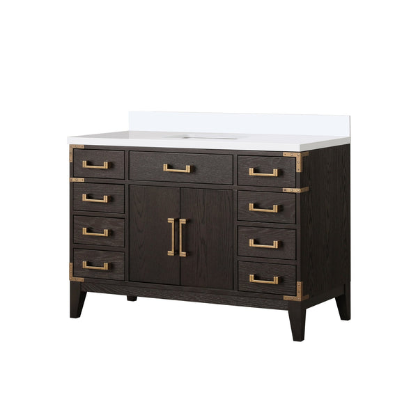 English Elm Brown Oak Single Bath Vanity 48" W X 22" D - Elegant Cultured Marble Top & Ample Storage Solutions B2731P259802