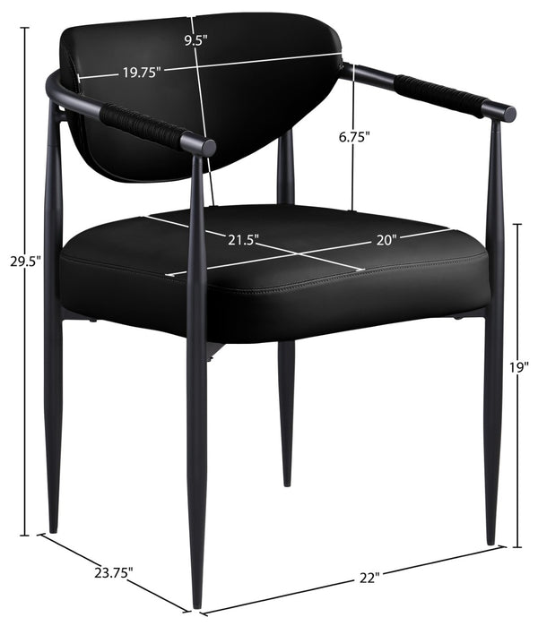 Meridian Furniture Virella Contemporary Vegan Leather Dining Chair with Tapered Iron Frame for Modern Rooms Black 829 829Black-C