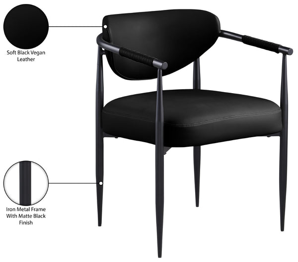Meridian Furniture Virella Contemporary Vegan Leather Dining Chair with Tapered Iron Frame for Modern Rooms Black 829 829Black-C
