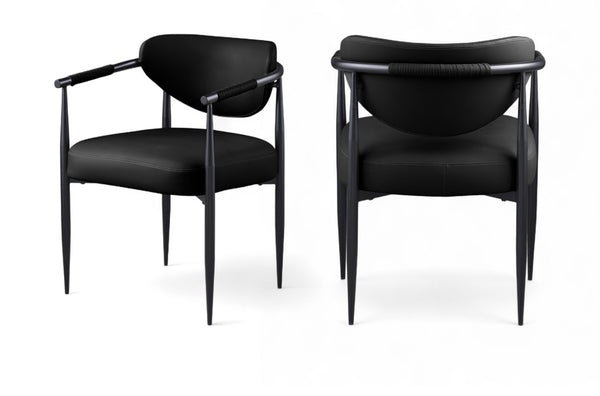 Meridian Furniture Virella Contemporary Vegan Leather Dining Chair with Tapered Iron Frame for Modern Rooms Black 829 829Black-C