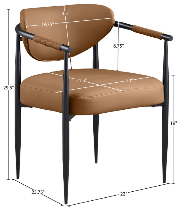 Meridian Furniture Virella Contemporary Vegan Leather Dining Chair with Tapered Iron Frame for Modern Rooms Cognac 829 829Cognac-C