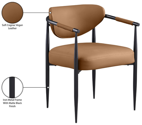 Meridian Furniture Virella Contemporary Vegan Leather Dining Chair with Tapered Iron Frame for Modern Rooms Cognac 829 829Cognac-C