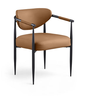 Meridian Furniture Virella Contemporary Vegan Leather Dining Chair with Tapered Iron Frame for Modern Rooms Cognac 829 829Cognac-C