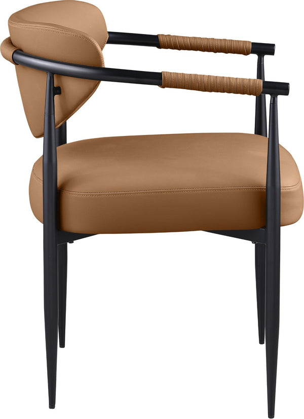 Meridian Furniture Virella Contemporary Vegan Leather Dining Chair with Tapered Iron Frame for Modern Rooms Cognac 829 829Cognac-C
