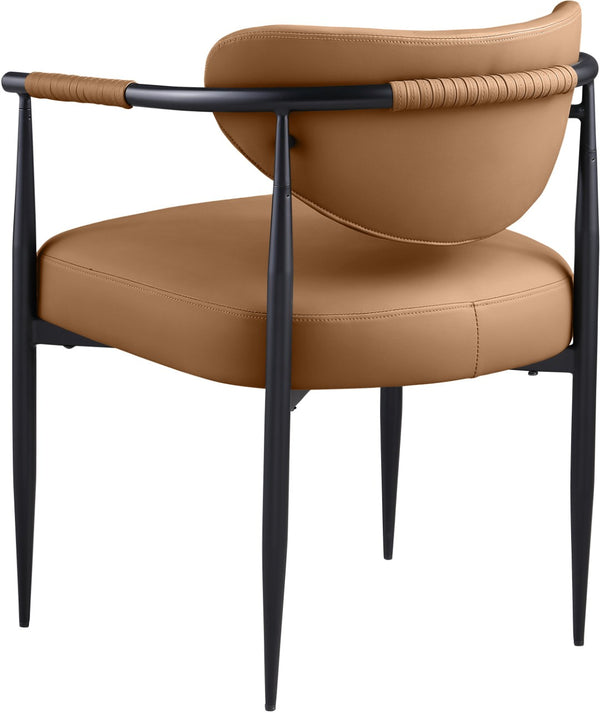Meridian Furniture Virella Contemporary Vegan Leather Dining Chair with Tapered Iron Frame for Modern Rooms Cognac 829 829Cognac-C