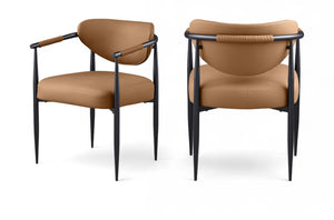 Meridian Furniture Virella Contemporary Vegan Leather Dining Chair with Tapered Iron Frame for Modern Rooms Cognac 829 829Cognac-C